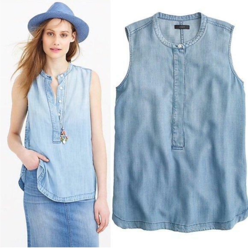 J.CREW Drapey Denim Chambray Popover Shirt